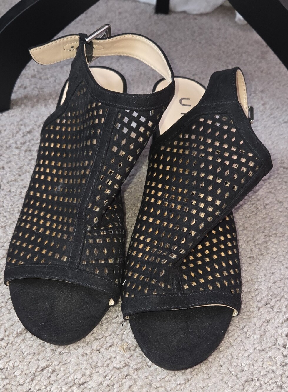 Unisa Black Mesh Peep-Toe Slingback Heels
